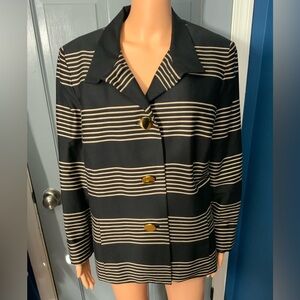 Jones Studio Black and Cream Striped Blazer